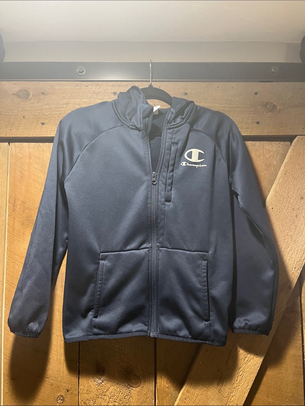 Champion Navy Kids Zip-Up Hoodie with Logo